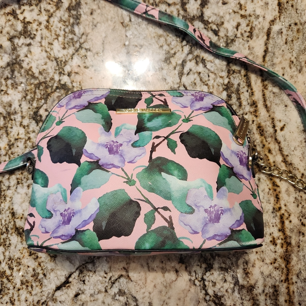 Steve Madden Purse, Floral Crossbody Pink, Lavender, Green GUC Vegan Leather